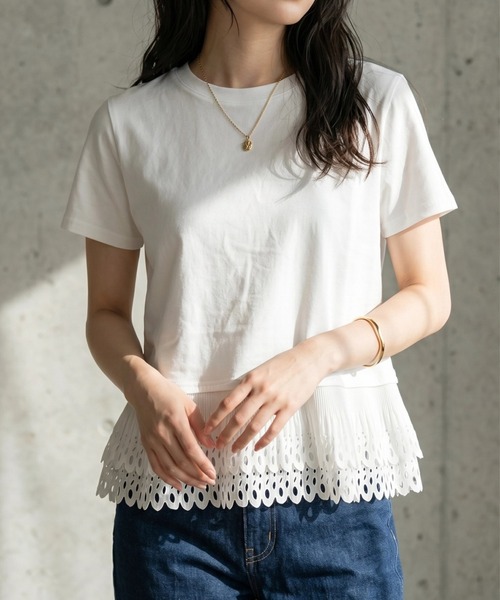 deux amour(ドゥーザムール)の「裾レース切り替えTシャツ(Tシャツ/カットソー・レディース・ホワイト/ブラック/ホワイト×ブラック・M~L)」の10枚目の写真
