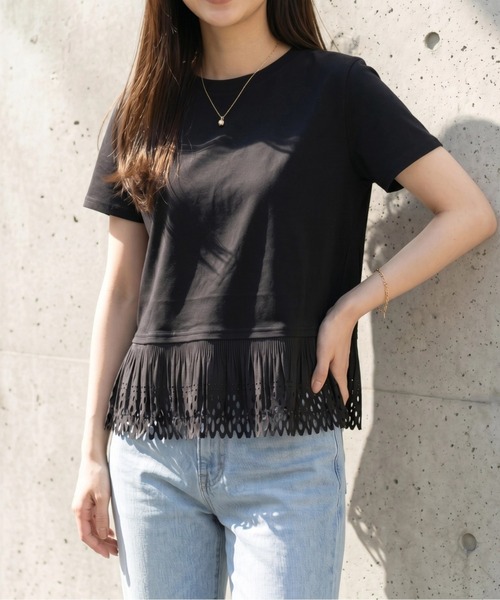 deux amour(ドゥーザムール)の「裾レース切り替えTシャツ(Tシャツ/カットソー・レディース・ホワイト/ブラック/ホワイト×ブラック・M~L)」の13枚目の写真