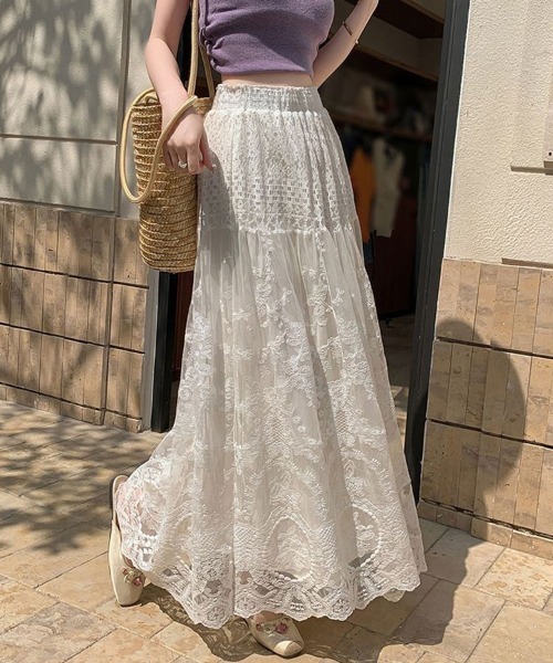 Flugge(フラッジー)の「総レースロングスカート(スカート・レディース・ホワイト・LARGE/MEDIUM)」の1枚目の写真