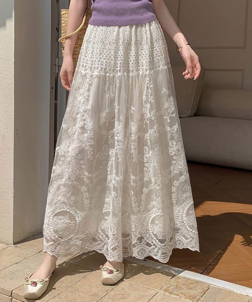 Flugge(フラッジー)の「総レースロングスカート(スカート・レディース・ホワイト・LARGE/MEDIUM)」の7枚目の写真