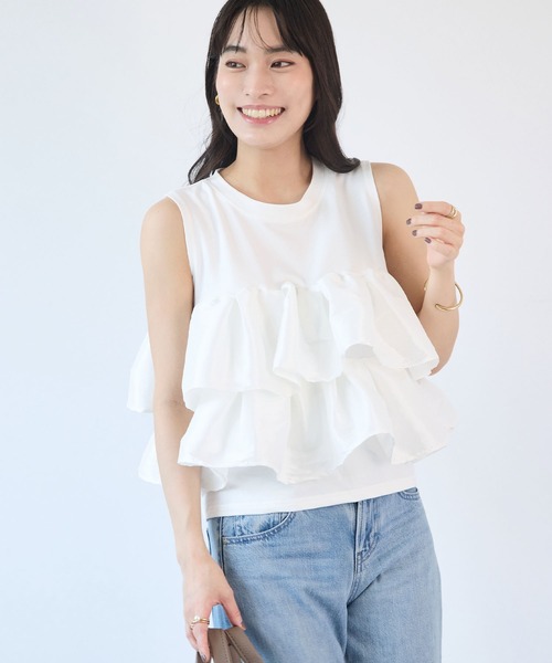 Futier land（フューティアランド）の「天竺フリルドッキングTシャツ（Tシャツ/カットソー・レディース・ブラック/ホワイト・FREE）」の7枚目の写真