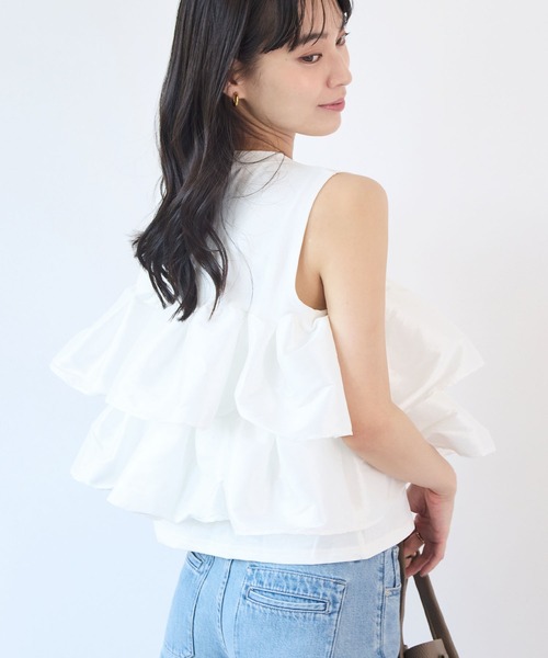 Futier land（フューティアランド）の「天竺フリルドッキングTシャツ（Tシャツ/カットソー・レディース・ブラック/ホワイト・FREE）」の8枚目の写真