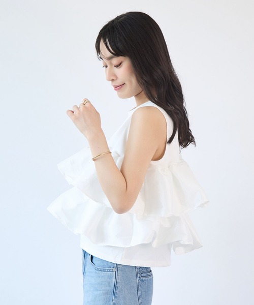 Futier land（フューティアランド）の「天竺フリルドッキングTシャツ（Tシャツ/カットソー・レディース・ブラック/ホワイト・FREE）」の9枚目の写真