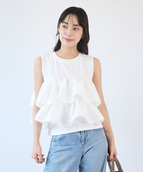 Futier land（フューティアランド）の「天竺フリルドッキングTシャツ（Tシャツ/カットソー・レディース・ブラック/ホワイト・FREE）」の10枚目の写真