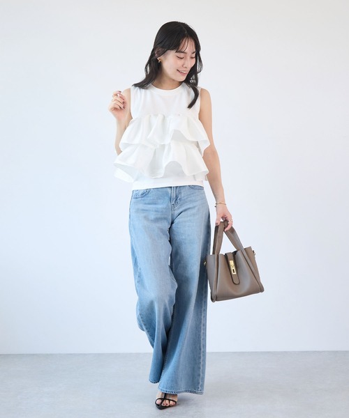 Futier land（フューティアランド）の「天竺フリルドッキングTシャツ（Tシャツ/カットソー・レディース・ブラック/ホワイト・FREE）」の13枚目の写真