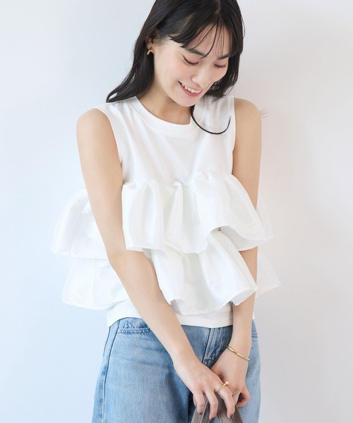 Futier land（フューティアランド）の「天竺フリルドッキングTシャツ（Tシャツ/カットソー・レディース・ブラック/ホワイト・FREE）」の11枚目の写真