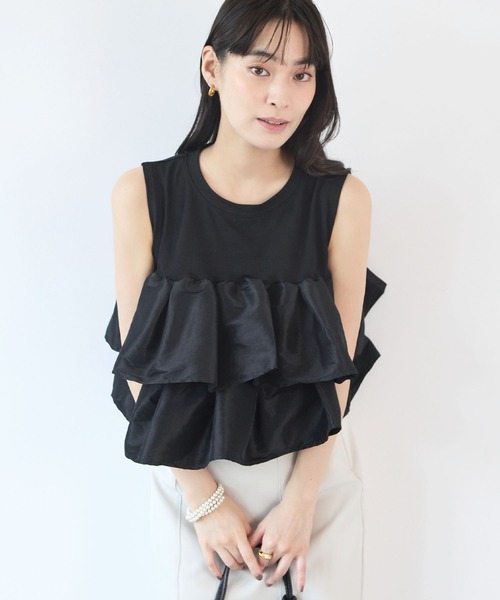 Futier land（フューティアランド）の「天竺フリルドッキングTシャツ（Tシャツ/カットソー・レディース・ブラック/ホワイト・FREE）」の20枚目の写真