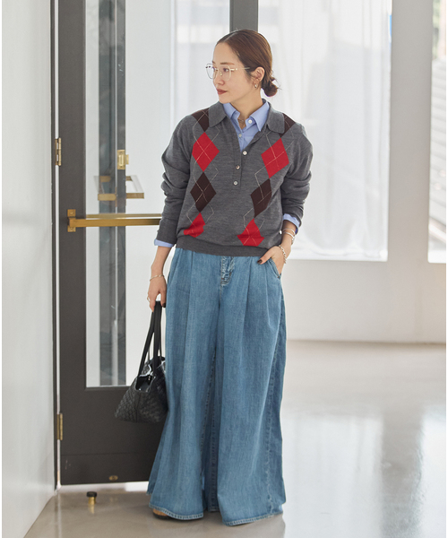 JOURNAL STANDARD（ジャーナルスタンダード）の「ウォッシャブルウール ポロシャツ（ニット/セーター・レディース・ネイビー/チャコールグレー/チョコ・FREE）」の4枚目の写真