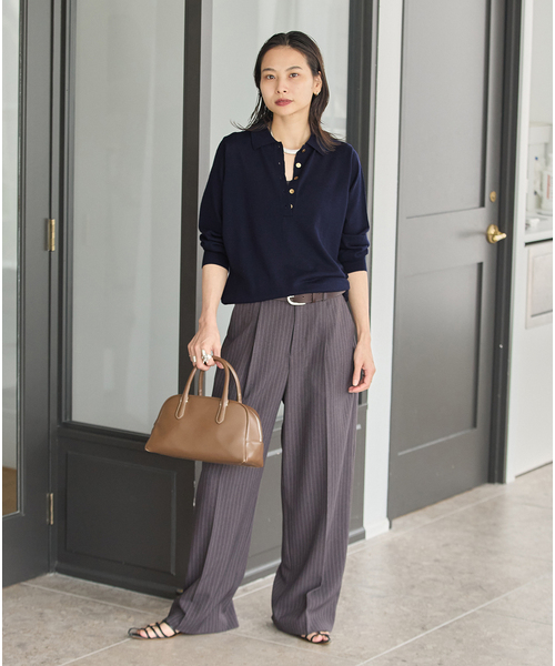 JOURNAL STANDARD（ジャーナルスタンダード）の「ウォッシャブルウール ポロシャツ（ニット/セーター・レディース・ネイビー/チャコールグレー/チョコ・FREE）」の6枚目の写真