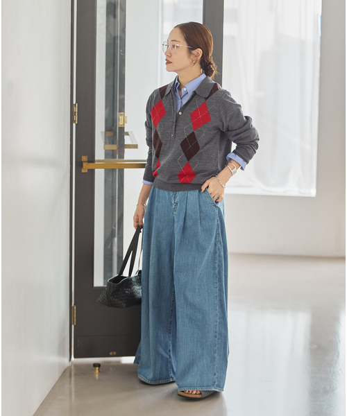 JOURNAL STANDARD（ジャーナルスタンダード）の「ウォッシャブルウール ポロシャツ（ニット/セーター・レディース・ネイビー/チャコールグレー/チョコ・FREE）」の7枚目の写真