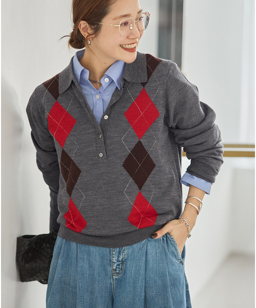 JOURNAL STANDARD（ジャーナルスタンダード）の「ウォッシャブルウール ポロシャツ（ニット/セーター・レディース・ネイビー/チャコールグレー/チョコ・FREE）」の11枚目の写真