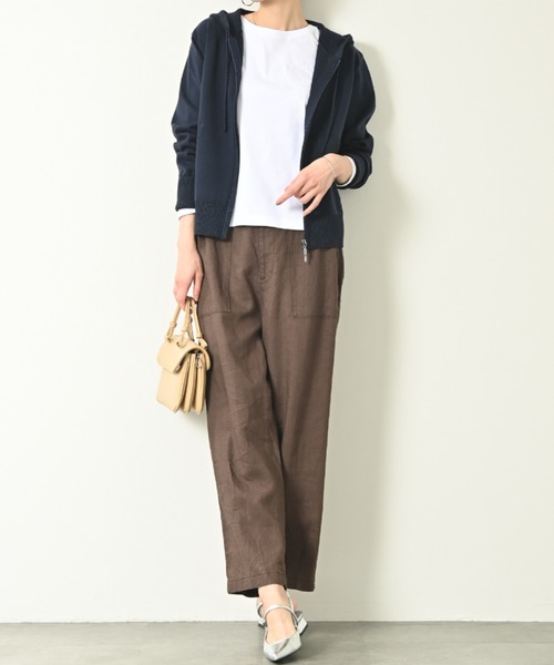 aunt lily(アントリリー)の「ラメ コットン ニットパーカー / ニットパーカー パーカー 羽織り ラメ コットンニット 大人カジュアル きれいめ フード付き ジップアップ(パーカー・レディース・ネイビー/アイボリー・M/LL/S/3L)」の7枚目の写真