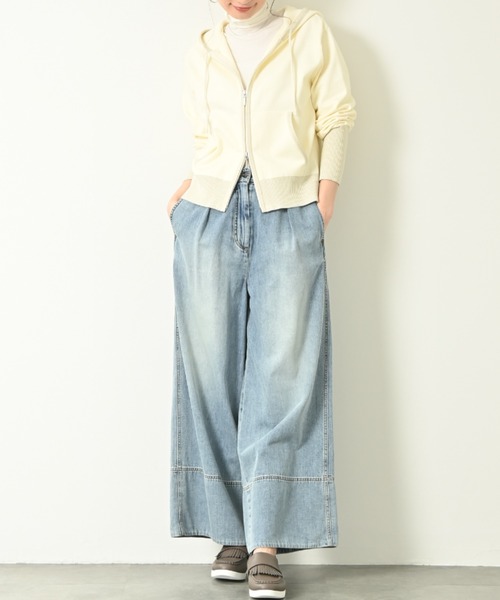 aunt lily(アントリリー)の「ラメ コットン ニットパーカー / ニットパーカー パーカー 羽織り ラメ コットンニット 大人カジュアル きれいめ フード付き ジップアップ(パーカー・レディース・ネイビー/アイボリー・M/LL/S/3L)」の12枚目の写真