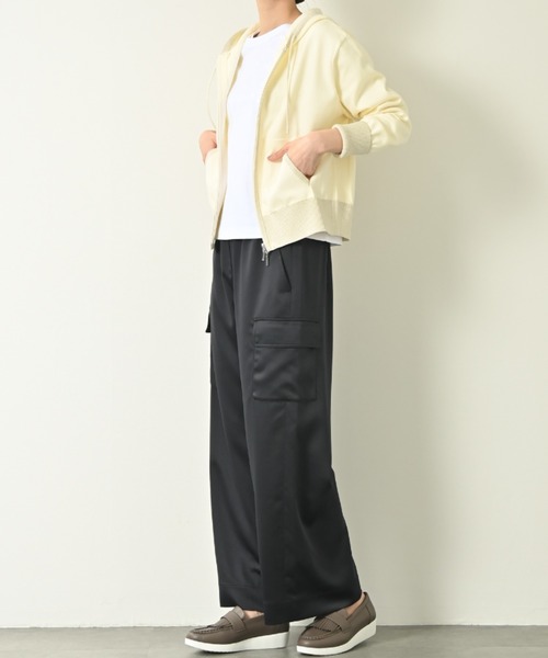 aunt lily(アントリリー)の「ラメ コットン ニットパーカー / ニットパーカー パーカー 羽織り ラメ コットンニット 大人カジュアル きれいめ フード付き ジップアップ(パーカー・レディース・ネイビー/アイボリー・M/LL/S/3L)」の17枚目の写真