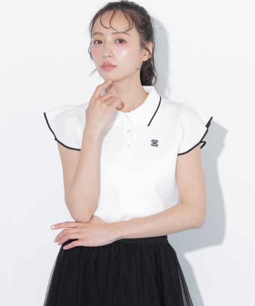 JILL by JILL STUART(ジルバイジルスチュアート)の「【WEB限定カラーあり】フリル袖ポロニット(ニット/セーター・レディース・ブルー系その他/ピンク系その他/ブラック系その他/ホワイト/ネイビー・FREE)」の2枚目の写真