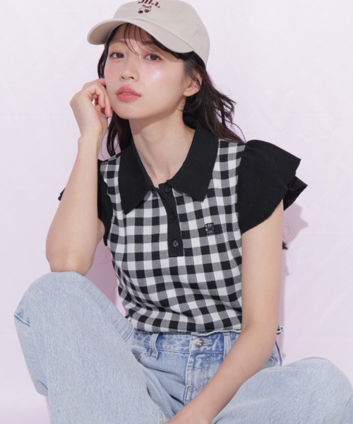 JILL by JILL STUART(ジルバイジルスチュアート)の「【WEB限定カラーあり】フリル袖ポロニット(ニット/セーター・レディース・ブルー系その他/ピンク系その他/ブラック系その他/ホワイト/ネイビー・FREE)」の9枚目の写真
