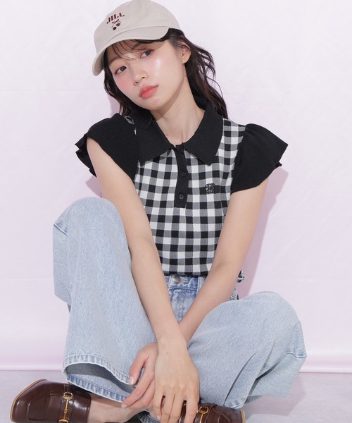 JILL by JILL STUART(ジルバイジルスチュアート)の「【WEB限定カラーあり】フリル袖ポロニット(ニット/セーター・レディース・ブルー系その他/ピンク系その他/ブラック系その他/ホワイト/ネイビー・FREE)」の7枚目の写真