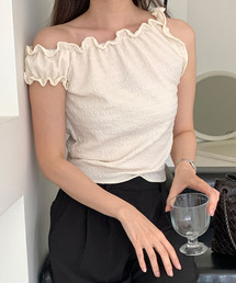 アシンメトリーフリル オフショルダートップス