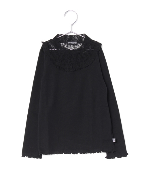 CHUBBYGANG（チャビーギャング）の「衿元レース切り替え長袖Tシャツ（Tシャツ/カットソー・キッズ・ホワイト/ブラック・130/110/100/120）」の2枚目の写真