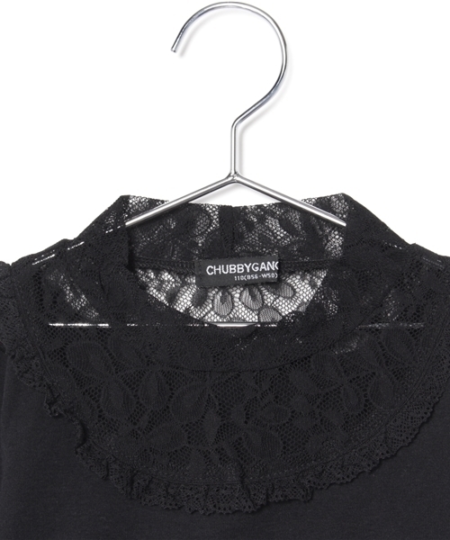 CHUBBYGANG（チャビーギャング）の「衿元レース切り替え長袖Tシャツ（Tシャツ/カットソー・キッズ・ホワイト/ブラック・130/110/100/120）」の6枚目の写真