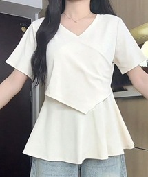 ラッフルフリル ルーズ Vネック 半袖Tシャツ