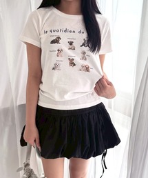 子犬プリントショート丈半袖Tシャツ