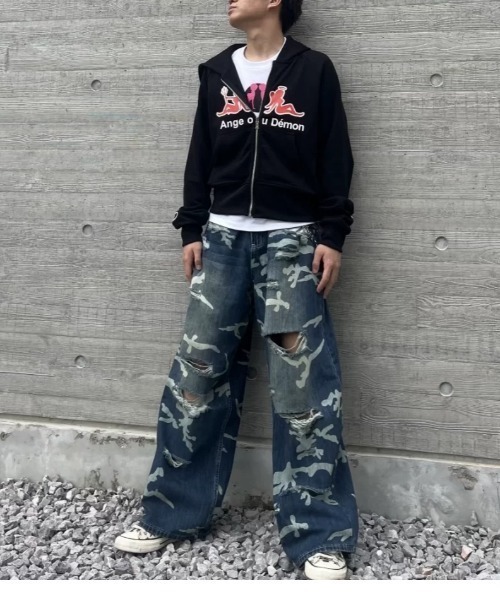 FreeZone(フリーゾーン)の「カモフラージュ柄ダメージワイドデニムパンツ(デニムパンツ・メンズ・ブルー・L/M/S)」の10枚目の写真