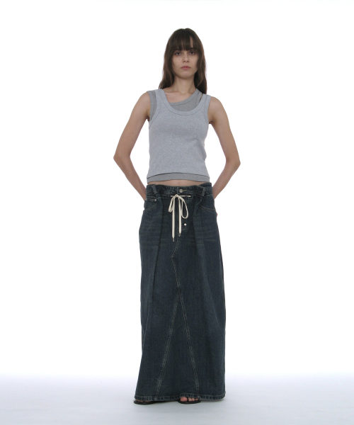 PARTIMENTO WOMEN(パルティメントウィメン)の「ドローストリングデニムマキシスカート_ダークブルー(スカート・レディース・その他・SMALL/MEDIUM)」の5枚目の写真