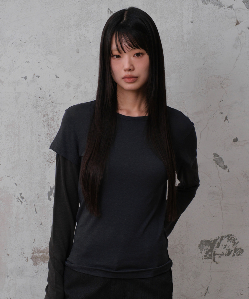DIVEIN WOMEN(ダイブイン ウーマン)の「CONTRAST LAYERED LONG SLEEVE (NAVY)(Tシャツ/カットソー・レディース・その他・1/2)」の1枚目の写真