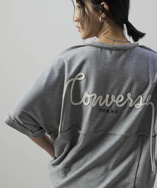 CONVERSE TOKYO(コンバーストウキョウ)の「SPINDLE LOGO SWITCHING TEE(Tシャツ/カットソー・レディース・杢グレー/ブラック・MEDIUM/SMALL)」の14枚目の写真