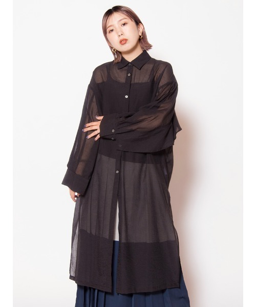 OSMOSIS(オズモーシス)の「バックレイヤードロングブラウス(シャツ/ブラウス・レディース・ブラック/オレンジ/ブラウン・ONE SIZE)」の2枚目の写真
