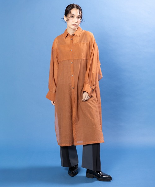 OSMOSIS(オズモーシス)の「バックレイヤードロングブラウス(シャツ/ブラウス・レディース・ブラック/オレンジ/ブラウン・ONE SIZE)」の5枚目の写真