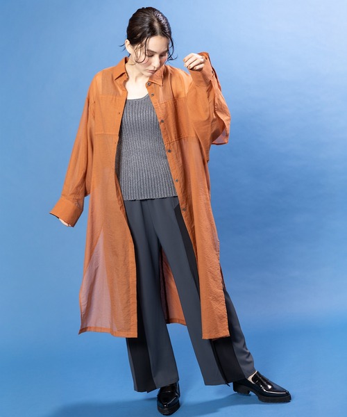 OSMOSIS(オズモーシス)の「バックレイヤードロングブラウス(シャツ/ブラウス・レディース・ブラック/オレンジ/ブラウン・ONE SIZE)」の8枚目の写真