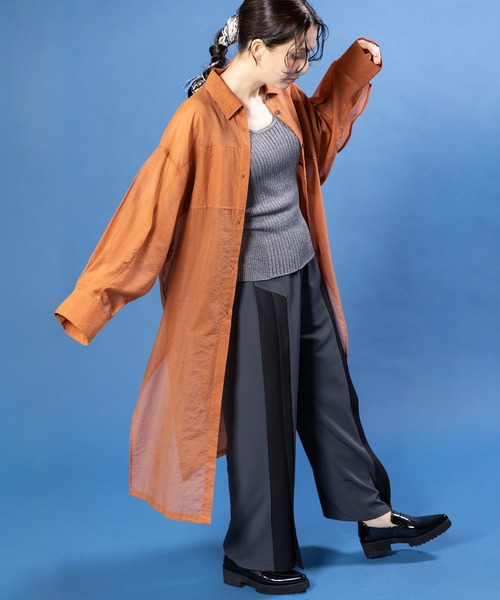 OSMOSIS(オズモーシス)の「バックレイヤードロングブラウス(シャツ/ブラウス・レディース・ブラック/オレンジ/ブラウン・ONE SIZE)」の9枚目の写真