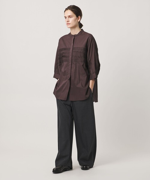 Pheeta（フィータ）の「＜Pheeta＞Trinity ノーカラー シャツ / 016C-64（シャツ/ブラウス・レディース・ホワイト/ライトピンク/ブラウン系・FREE）」の7枚目の写真