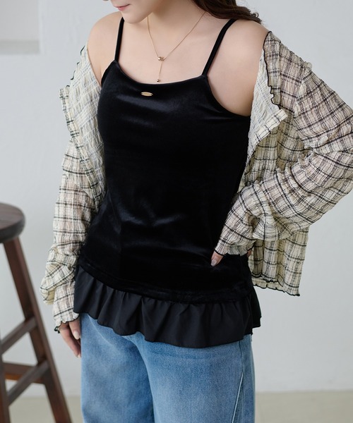 apres jour clair(アプレジュールクレア)の「【apres jour clair】ベロアフリルカップ付きキャミ/ブラトップ(キャミソール・レディース・アイボリー/ホワイト系その他/ブラウン系その他/ブラック・MEDIUM/LARGE/SMALL)」の3枚目の写真