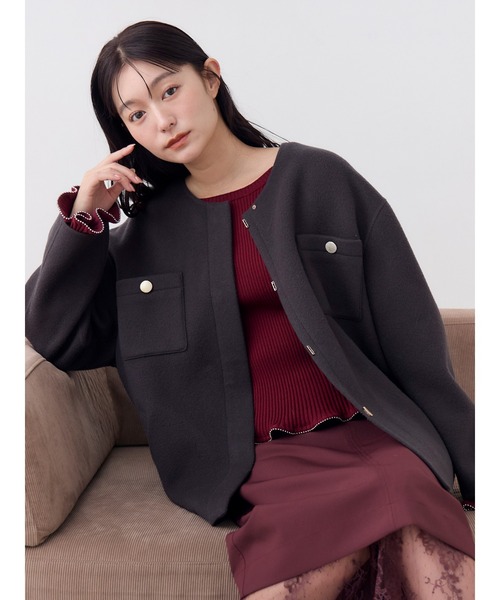 TONAL(トーナル)の「ポケットデザインリバーショートコート(その他アウター・レディース・ブラウン/チャコールグレー/アイボリー・SMALL/MEDIUM)」の2枚目の写真