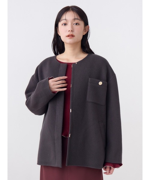 TONAL(トーナル)の「ポケットデザインリバーショートコート(その他アウター・レディース・ブラウン/チャコールグレー/アイボリー・SMALL/MEDIUM)」の16枚目の写真