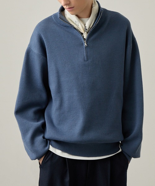 EASENCE(イーズエンス)の「【EASENCE】ミラノリブ ベーシック ハーフジップニット / マシンウォッシャブル(ニット/セーター・メンズ・アイボリー/モスグリーン/グレー/スミクロ/ブラウン系/ブルー系・XL/S/L/M)」の6枚目の写真