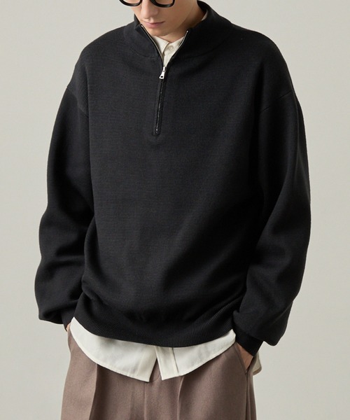 EASENCE(イーズエンス)の「【EASENCE】ミラノリブ ベーシック ハーフジップニット / マシンウォッシャブル(ニット/セーター・メンズ・アイボリー/モスグリーン/グレー/スミクロ/ブラウン系/ブルー系・XL/S/L/M)」の1枚目の写真