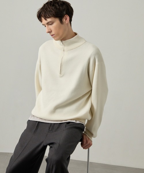 EASENCE(イーズエンス)の「【EASENCE】ミラノリブ ベーシック ハーフジップニット / マシンウォッシャブル(ニット/セーター・メンズ・アイボリー/モスグリーン/グレー/スミクロ/ブラウン系/ブルー系・XL/S/L/M)」の7枚目の写真