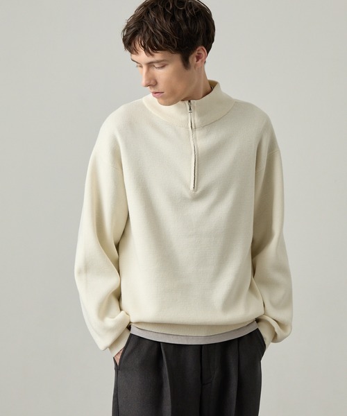 EASENCE(イーズエンス)の「【EASENCE】ミラノリブ ベーシック ハーフジップニット / マシンウォッシャブル(ニット/セーター・メンズ・アイボリー/モスグリーン/グレー/スミクロ/ブラウン系/ブルー系・XL/S/L/M)」の8枚目の写真