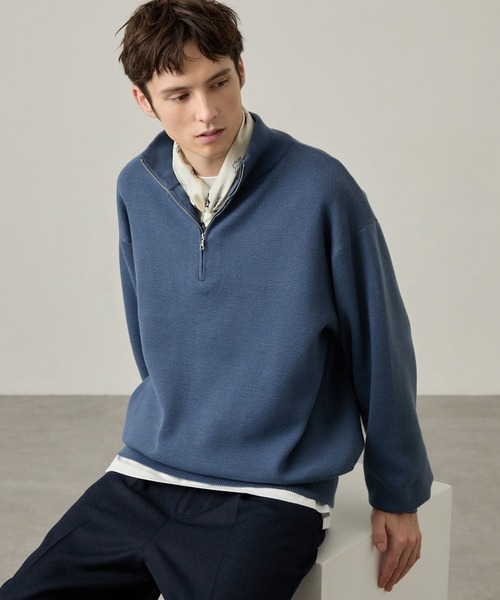 EASENCE(イーズエンス)の「【EASENCE】ミラノリブ ベーシック ハーフジップニット / マシンウォッシャブル(ニット/セーター・メンズ・アイボリー/モスグリーン/グレー/スミクロ/ブラウン系/ブルー系・XL/S/L/M)」の18枚目の写真