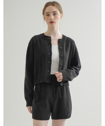 [Cotton 100%] Round Cardigan & Half Pant Knit Set Up (Black)