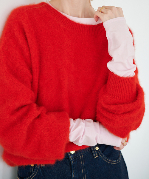 SLOBE IENA(スローブイエナ)の「《シリーズあり/》フォックスアルパカ 2wayプルオーバー(ニット/セーター・レディース・ブラック/サックスブルー/グレー/レッド・FREE)」の4枚目の写真