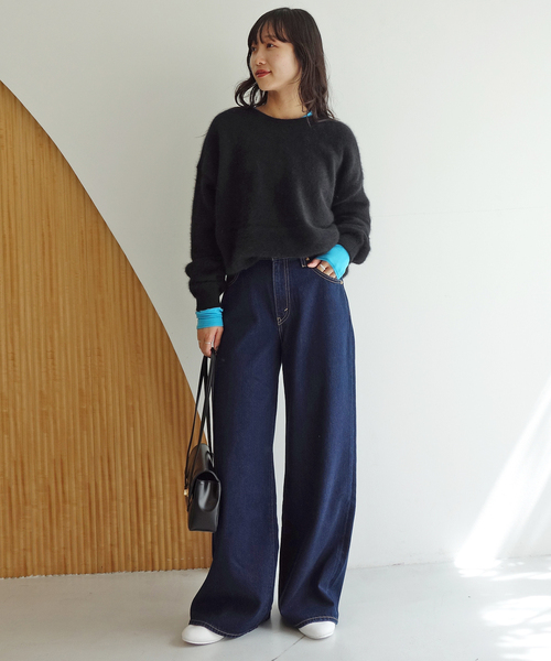 SLOBE IENA(スローブイエナ)の「《シリーズあり/》フォックスアルパカ 2wayプルオーバー(ニット/セーター・レディース・ブラック/サックスブルー/グレー/レッド・FREE)」の5枚目の写真