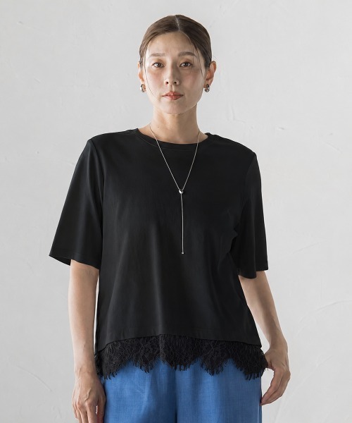 la.f…(ラエフ)の「裾レース切り替えTシャツ(Tシャツ/カットソー・レディース・ホワイト/ブラック・9号)」の2枚目の写真