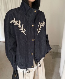 26AW/ボタニカル刺繍 スタンドカラーデニムブルゾン