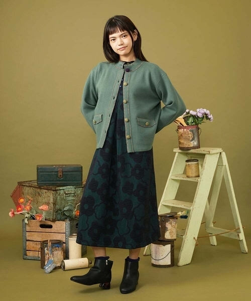 Jocomomola(ホコモモラ)の「【日本製】Forma de flor フラワージャカードカットソーワンピース(ワンピース・レディース・マスタード/ブラック・40)」の5枚目の写真