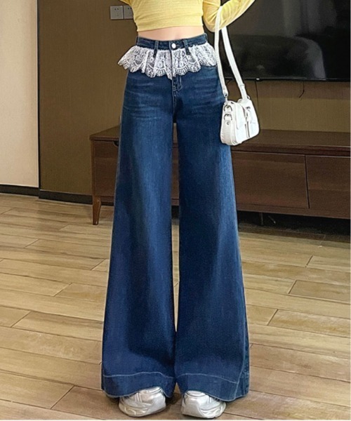 &soiree(アンドソワレ)の「ウエストレース付きデザインセミフレアデニムパンツ(デニムパンツ・レディース・ブルー/インディゴブルー・SMALL/MEDIUM/LARGE/X-LARGE/X-SMALL)」の3枚目の写真
